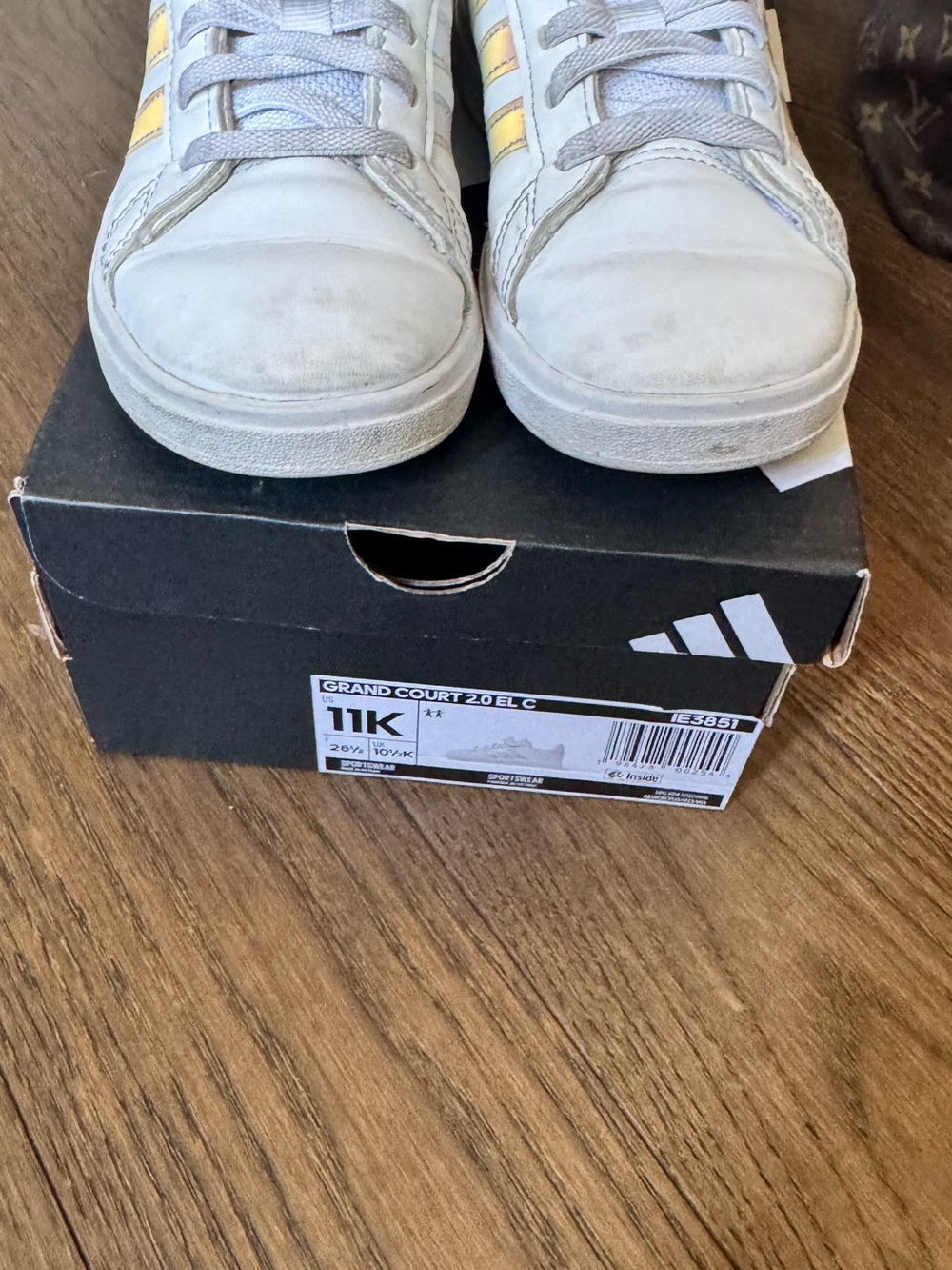 adidas Kids White Sneakers with Pale Yellow Stripes